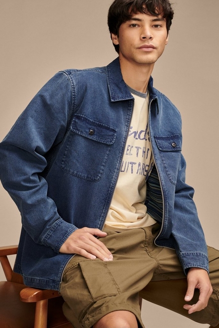 Lucky Brand Faux Shearling Lined Denim Trucker Jacket in Blue for Men