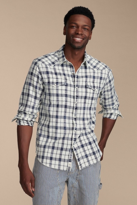Lucky Brand Men's Long Sleeve Plaid Indigo Western Shirt, Indigo Plaid, 3X-Large  : : Clothing, Shoes & Accessories