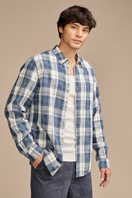  Lucky Brand Men's Short Sleeve Linen Henley Shirt, Aegean Blue  : Clothing, Shoes & Jewelry