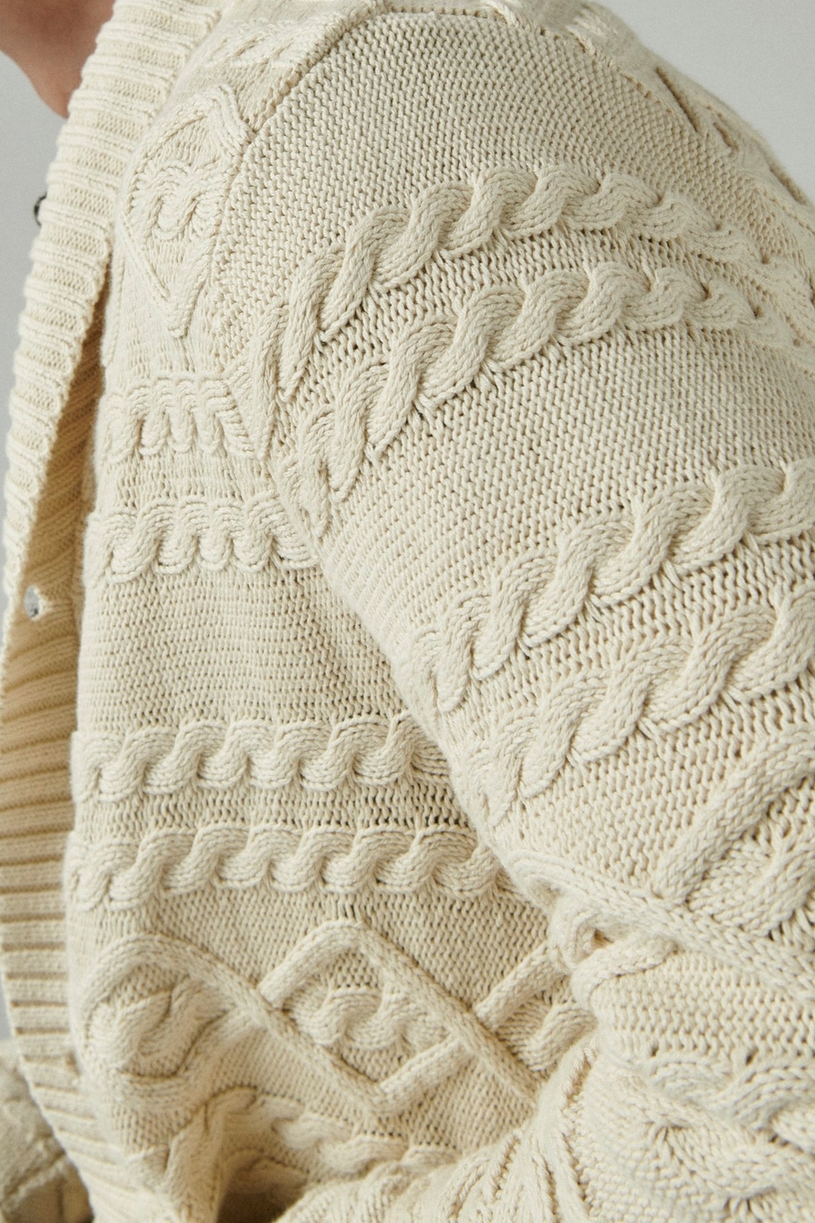 LUCKY BRAND -Rare VTG! 100 % Wool, Crochet Knit Long Cardigan