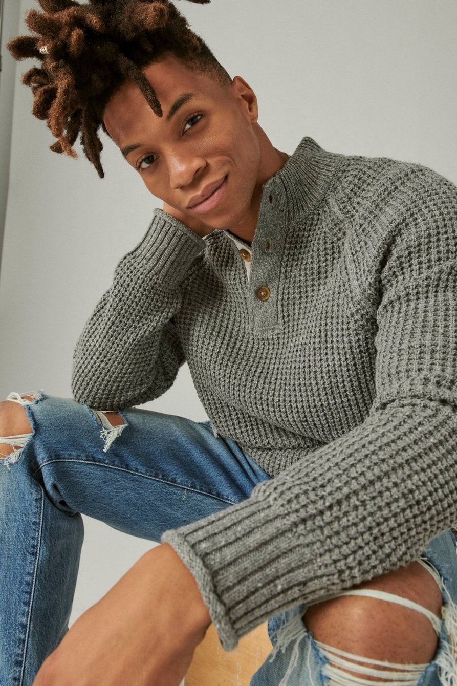 Lucky Brand Womens Pullover Sweater Mock Neck Long Sleeve Khaki Size L –  Goodfair