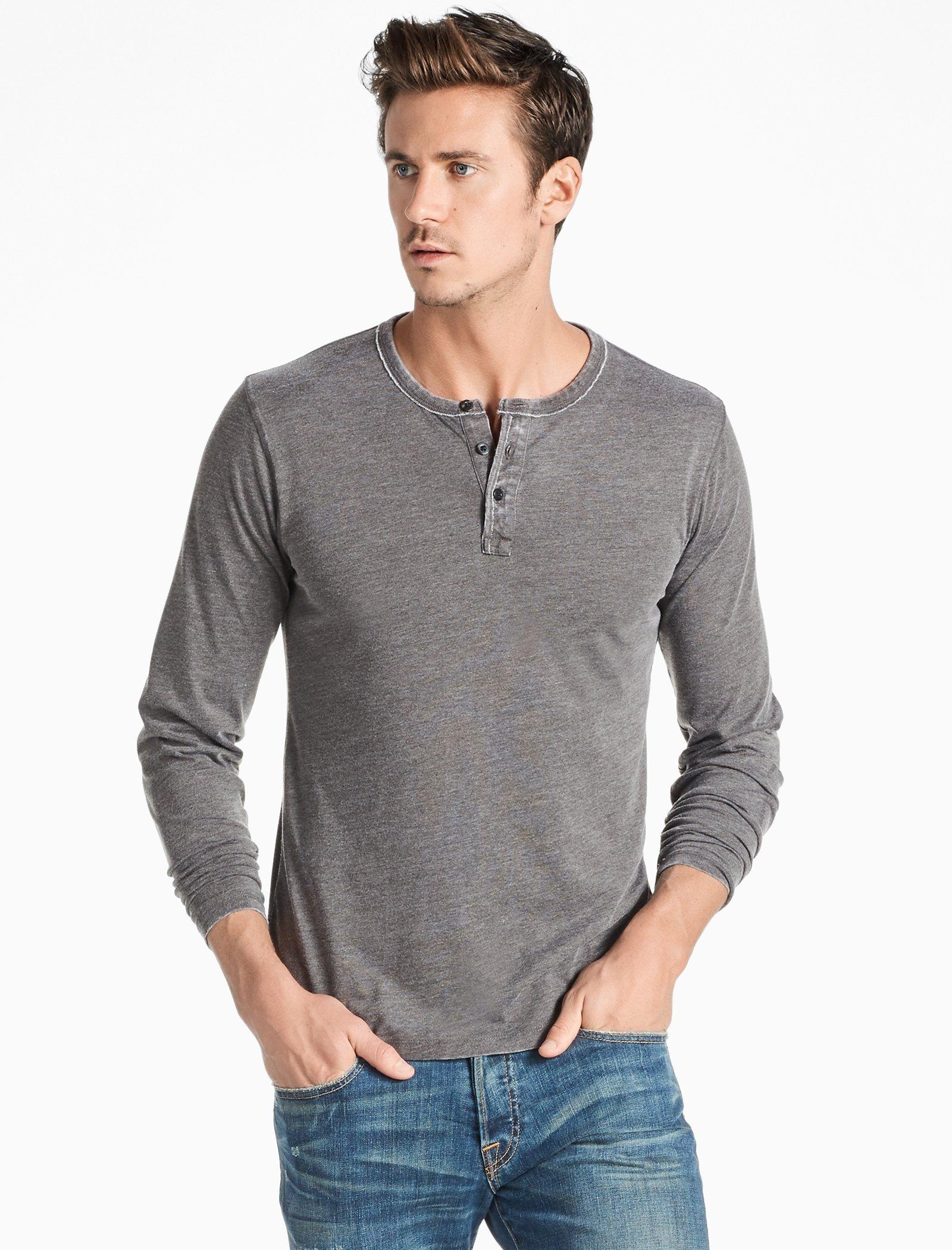 Lucky Brand Men's Venice Burnout Long Sleeve Split Neck T-Shirt