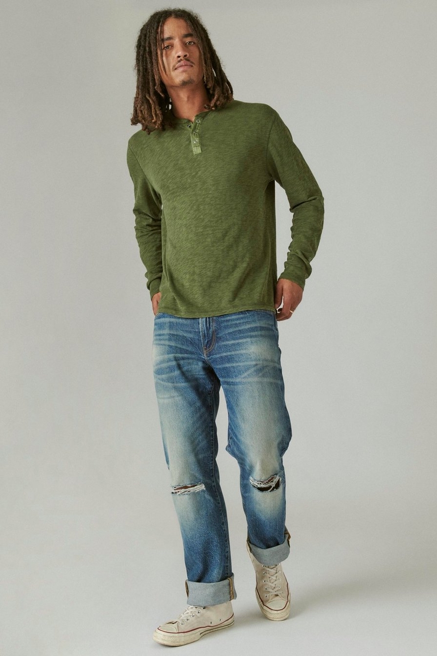 Lucky Brand Mens Washed Snap-Button Henley 