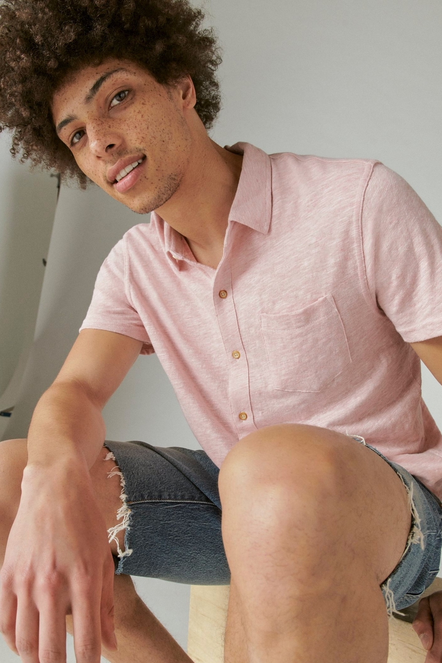 Men's Lucky Brand Classic Fit Linen Blend Button-Front Short Sleeve Shirt
