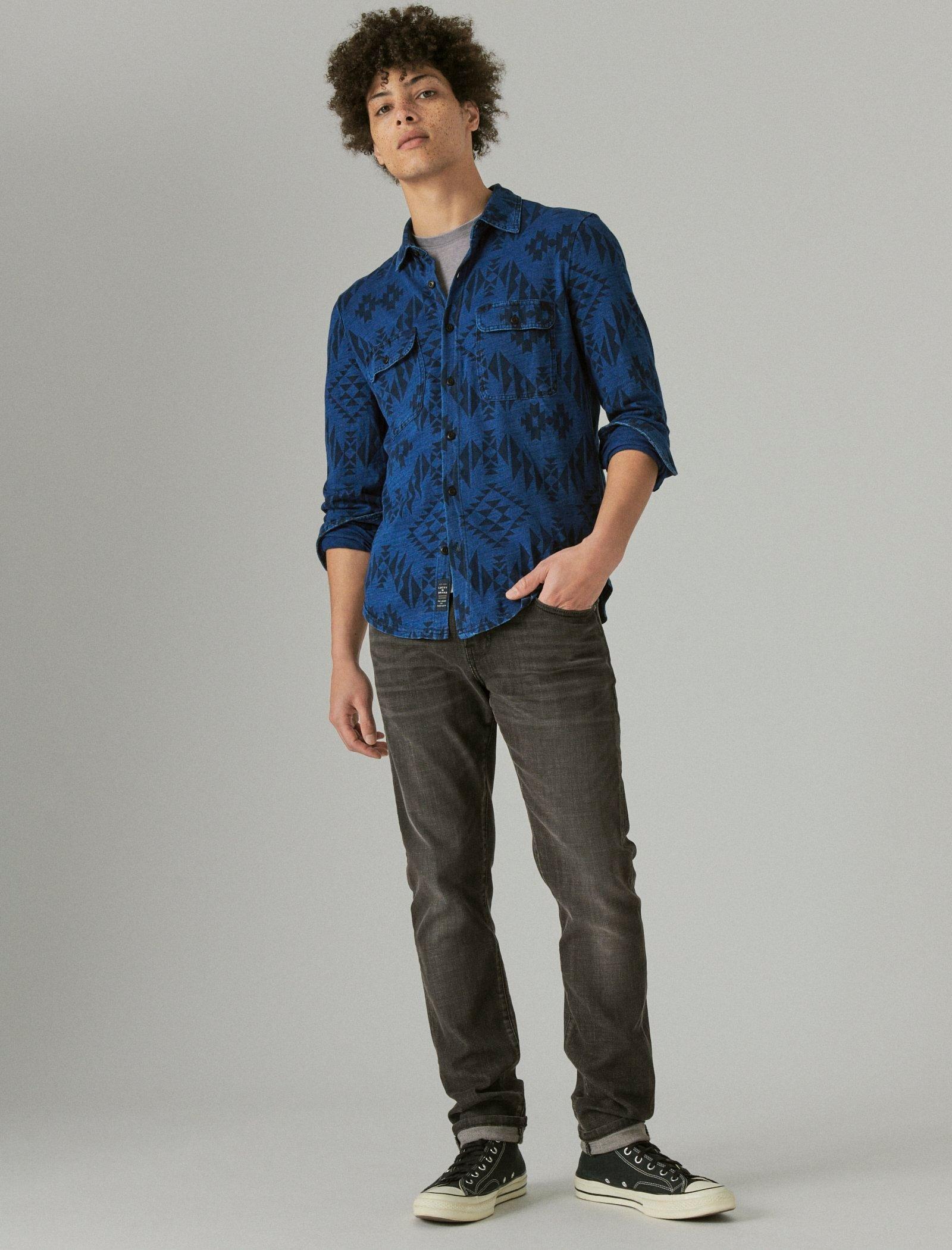 indigo shirt outfit