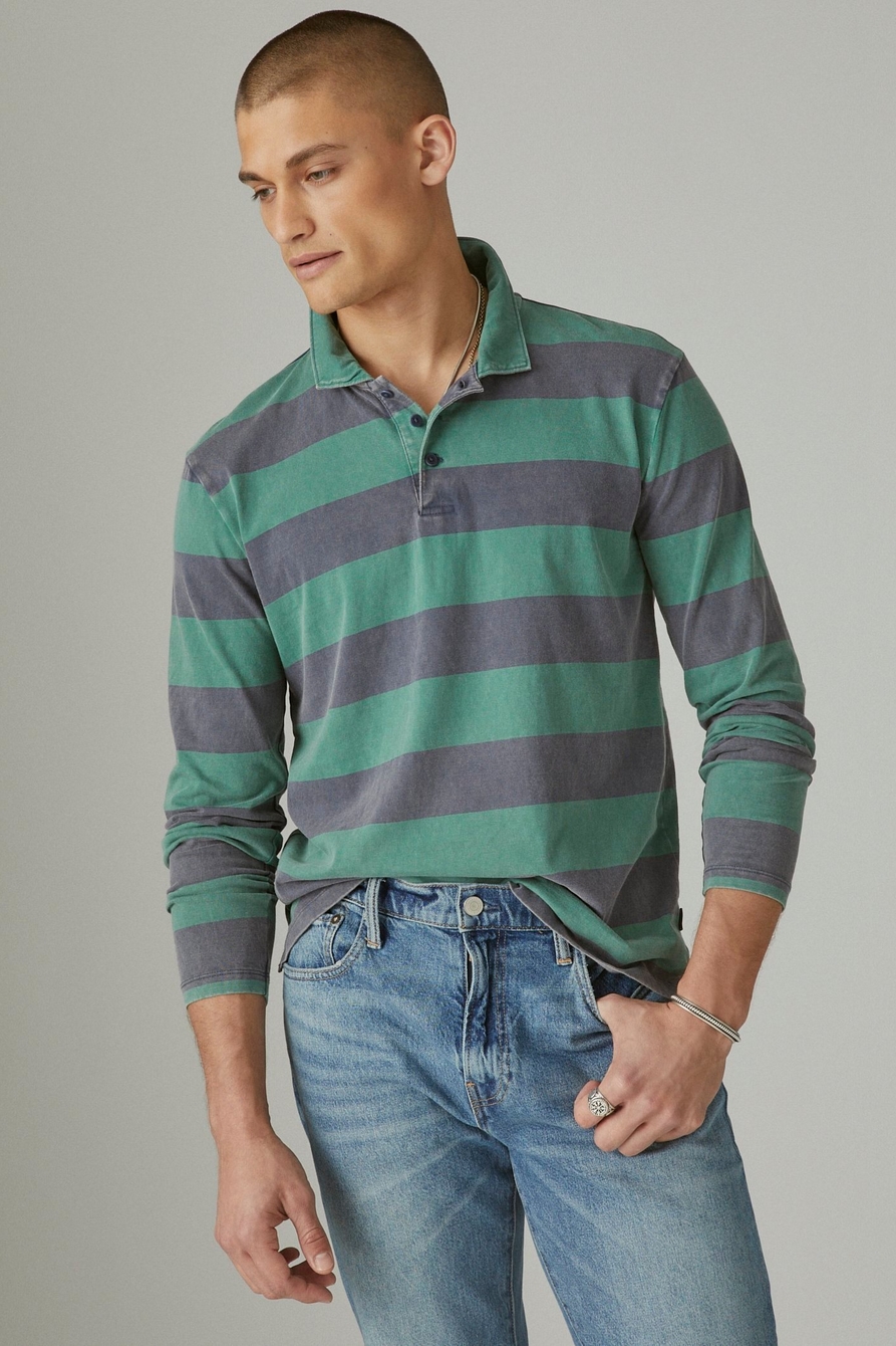 SUEDED JERSEY LONG SLEEVE RUGBY STRIPE POLO | Lucky Brand