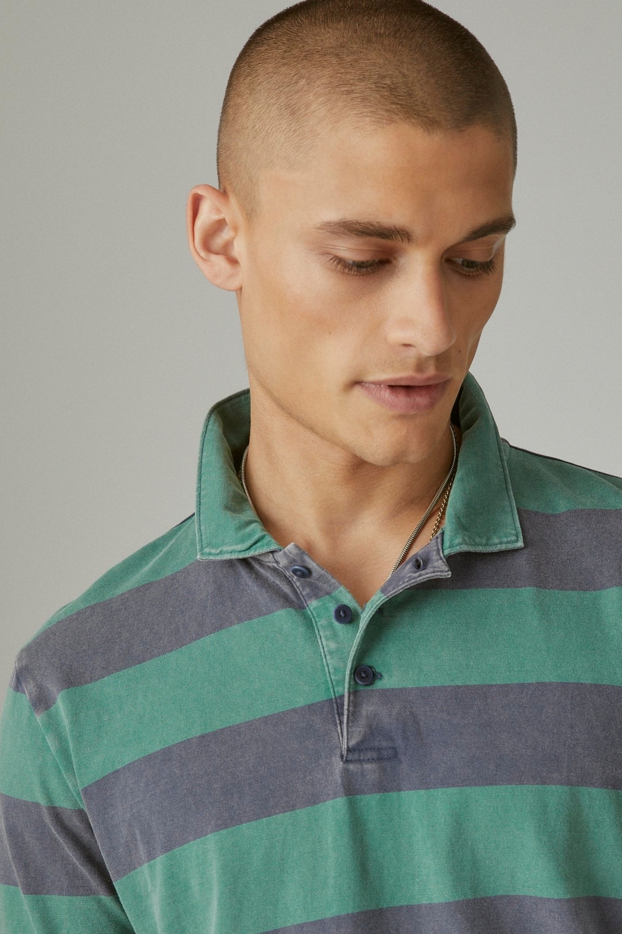SUEDED JERSEY LONG SLEEVE RUGBY STRIPE POLO | Lucky Brand