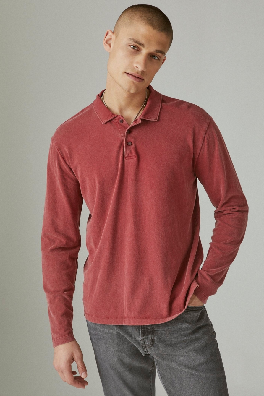 SUEDED JERSEY LONG SLEEVE POLO, image 1