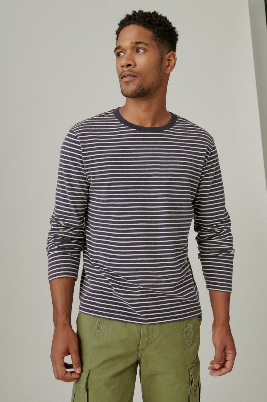 SUEDED VARIAGATED LONG SLEEVE STRIPE CREW, image 2