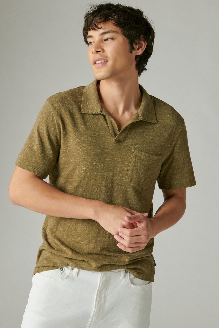 Lucky Brand Men's Linen Short Sleeve Henley, Golden Olive, Small at   Men's Clothing store