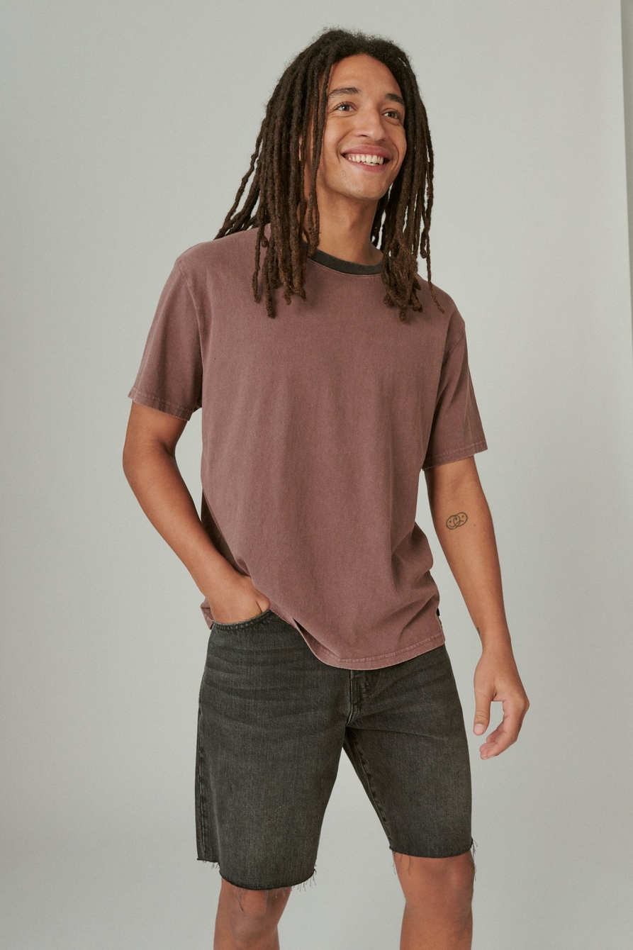 WASHED COTTON CONTRAST SHORT SLEEVE CREW NECK TEE, image 1