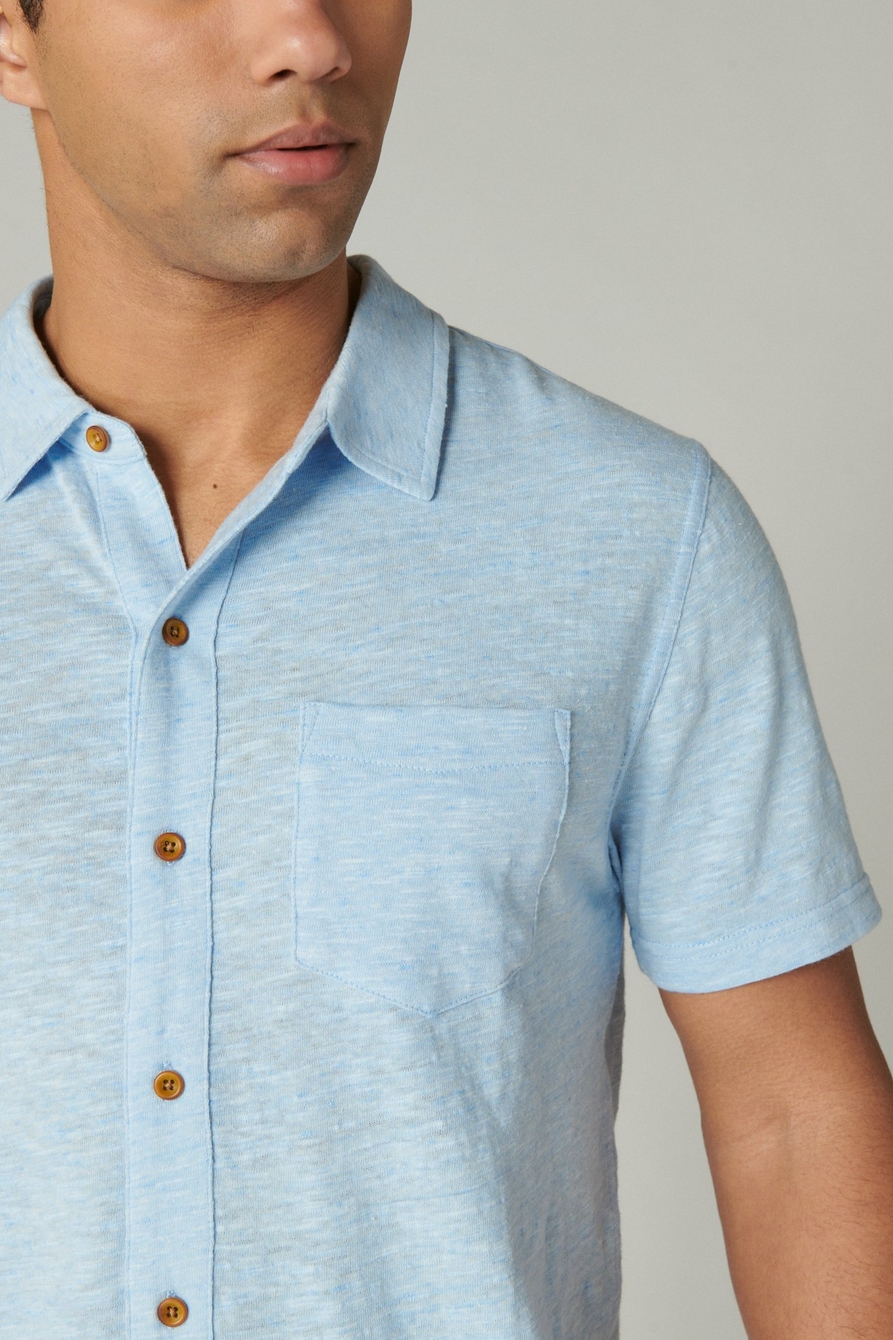 Lucky Brand Linen Short Sleeve Button-Up Shirt (Heather Grey