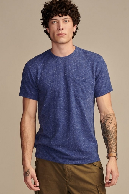 Lucky Brand T-Shirt Mens XXLarge Blue w/ gold distressed graphics Short  Sleeve
