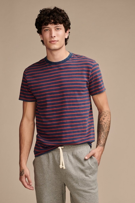 Lucky Brand Beige 100% Linen Striped Button Shoulder V-Neck Shirt