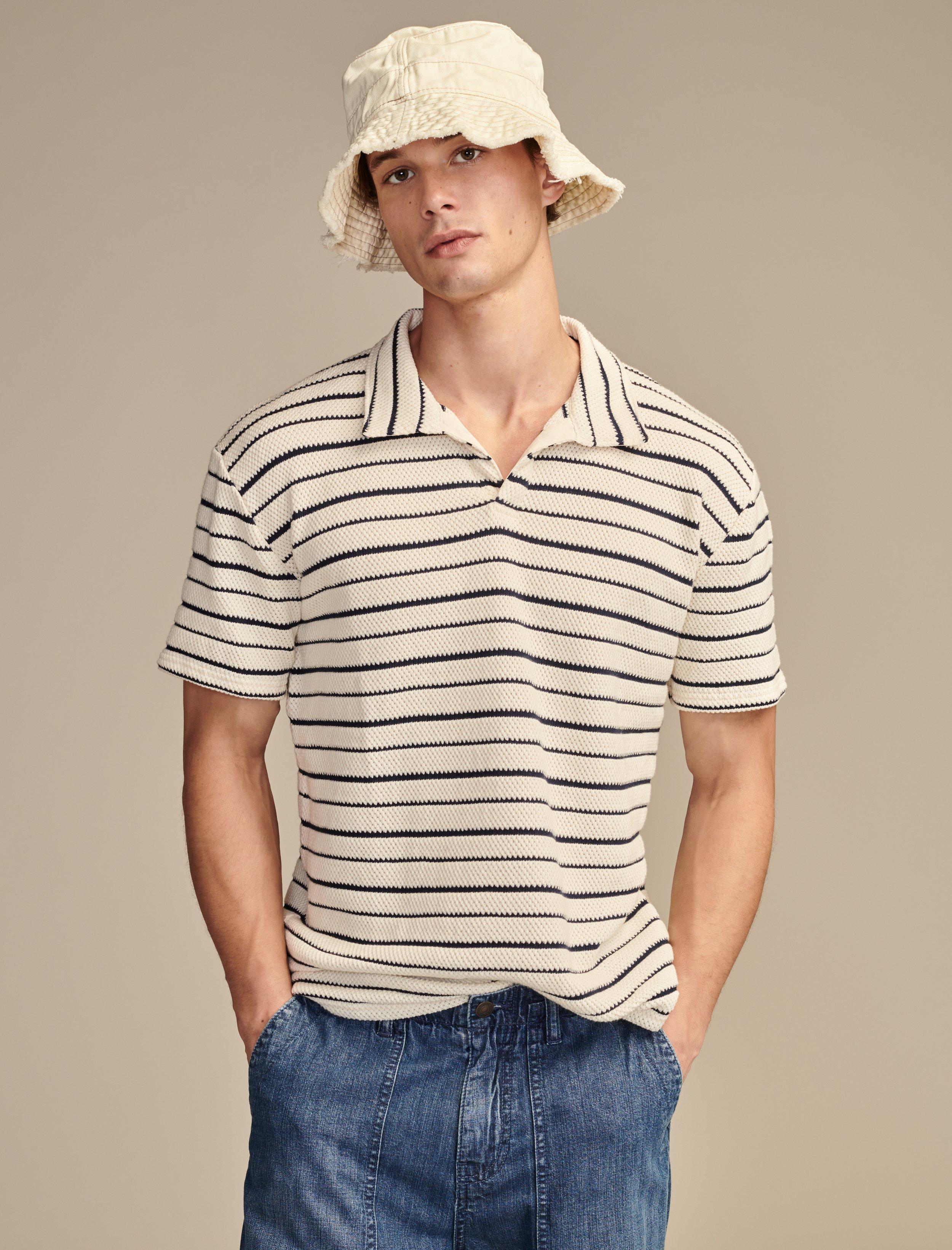 JACQUARD KNIT JOHNNY COLLAR SHORT SLEEVE POLO