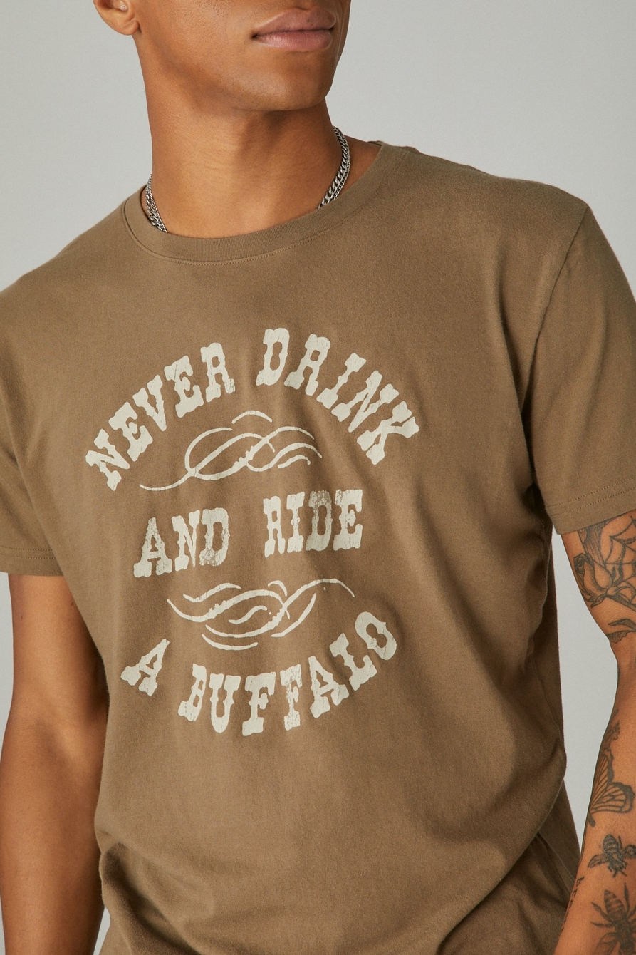 YELLOWSTONE NEVER DRINK AND RIDE A BUFFALO TEE, image 2