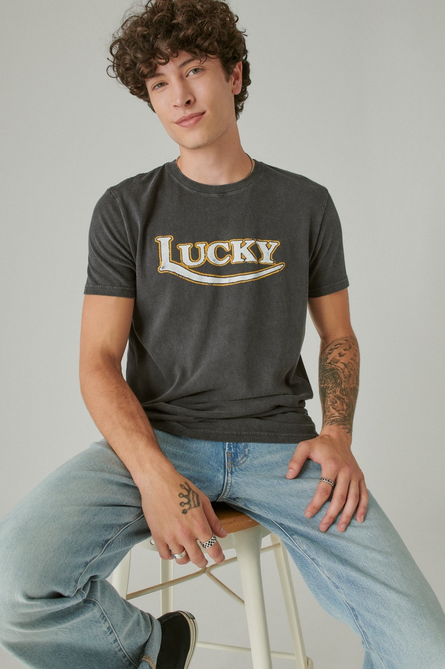 Lucky Brand Triumph T Shirt Men Medium Gray Short Sleeve Logo Cotton  Crewneck