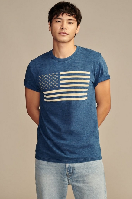 LUCKY BRAND Mens True Indigo T-shirt - Dark Blue w/ Black Stripe - Large  EUC!