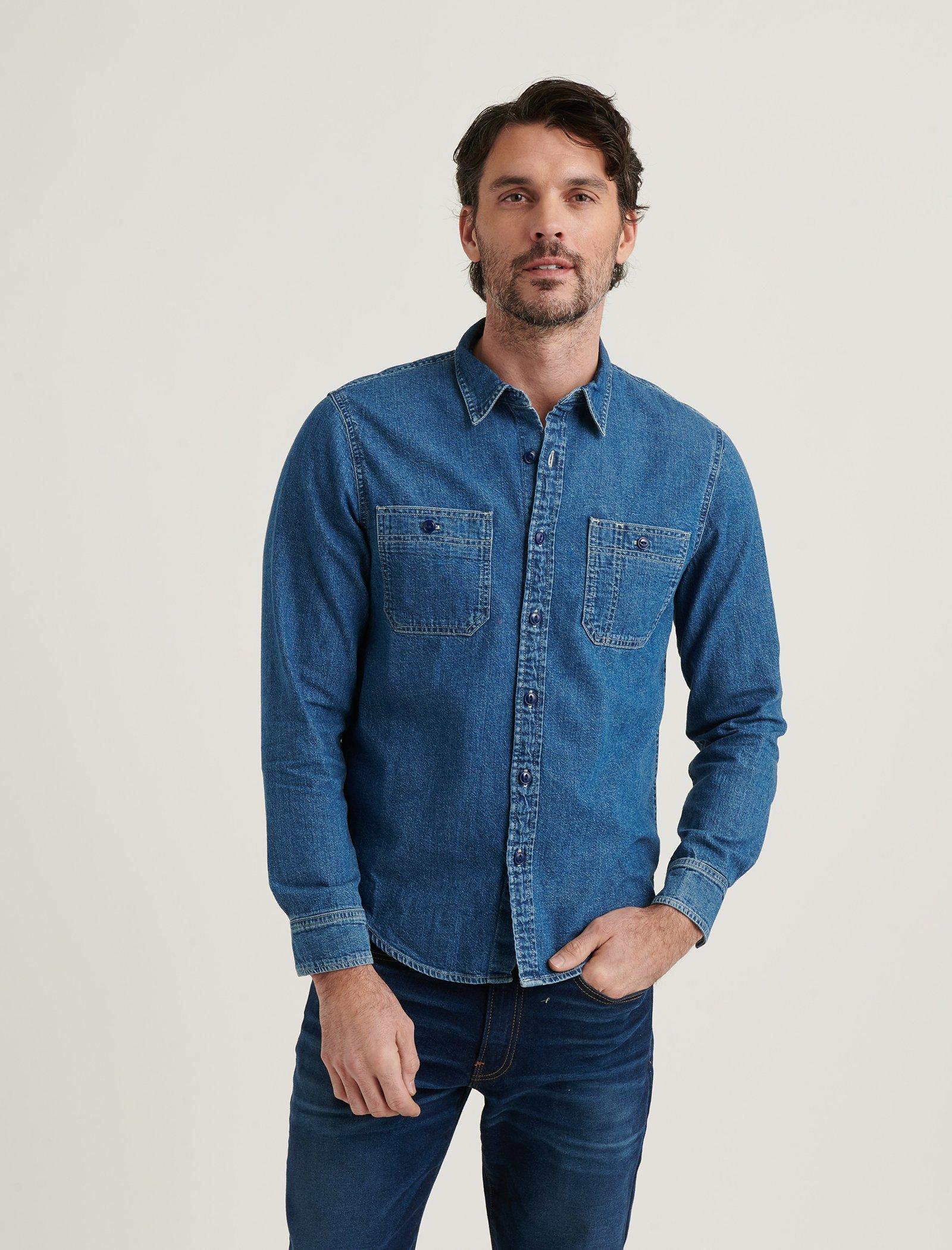 new fashionable branded double pocket solid denim shirts