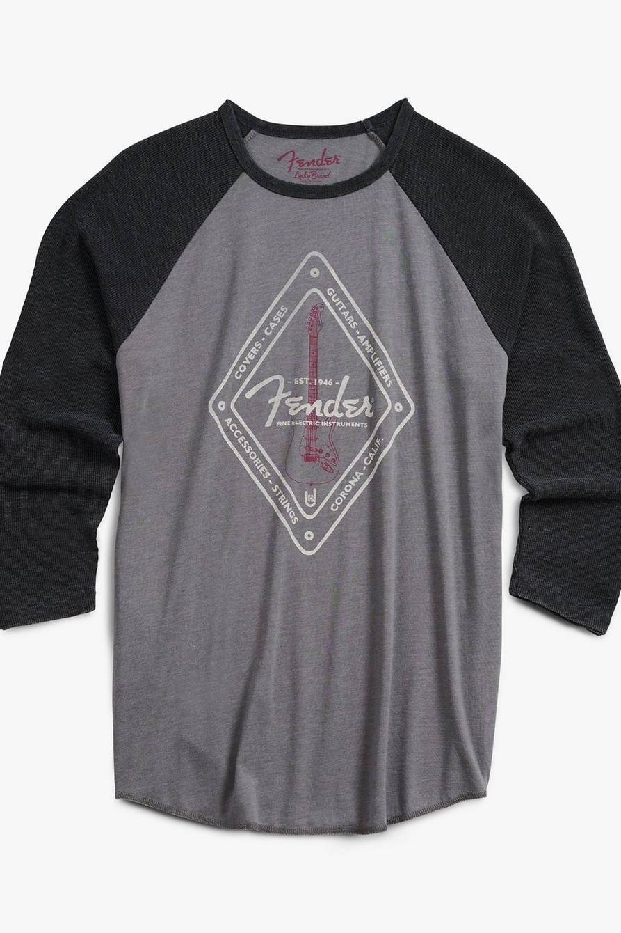 Lucky Brand Mens Fender Diamond Logo 3/4 Sleeve Thermal Shirt Heather Grey X-Large