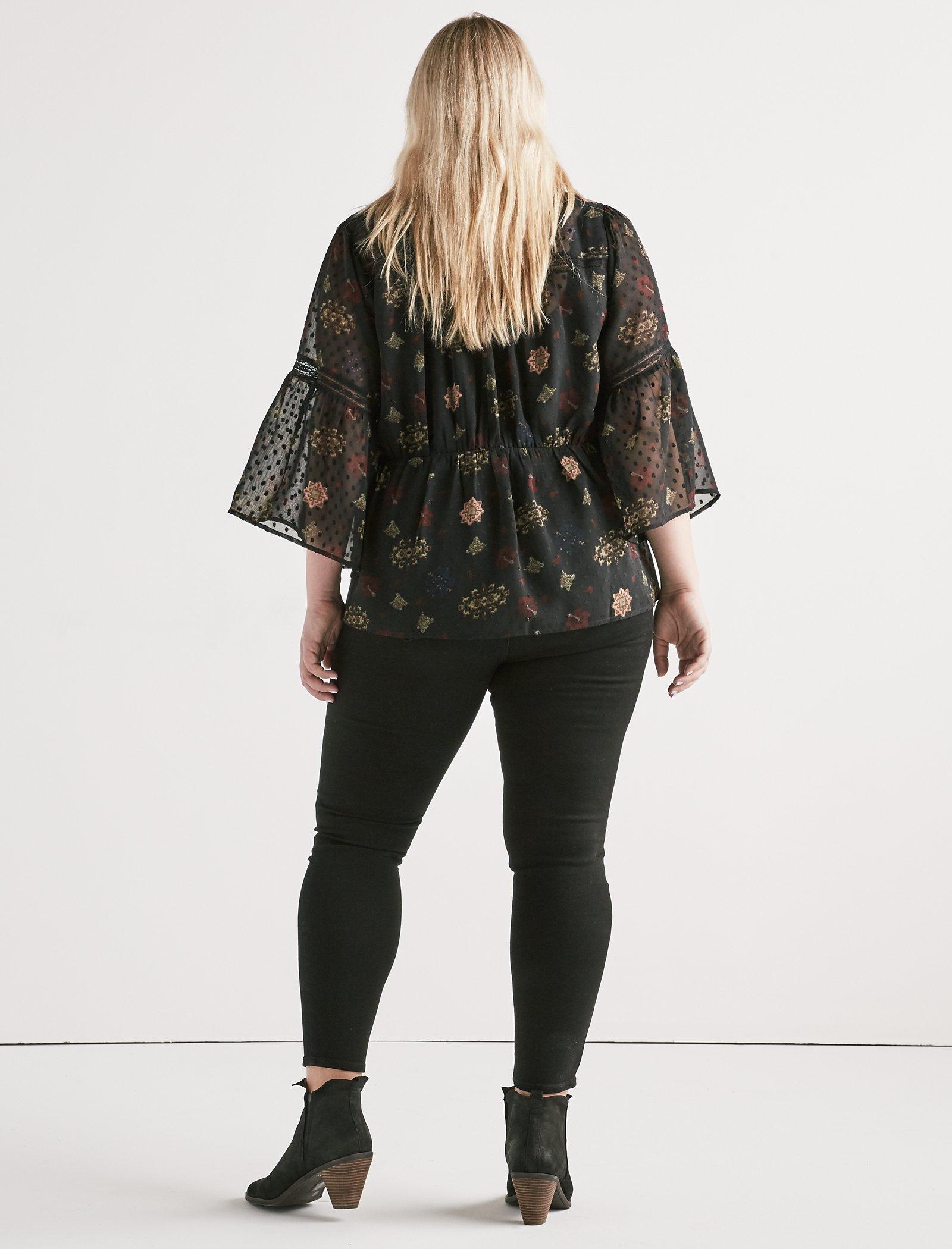 Lucky Brand Plus Size Swiss Dot Floral Top, Tops