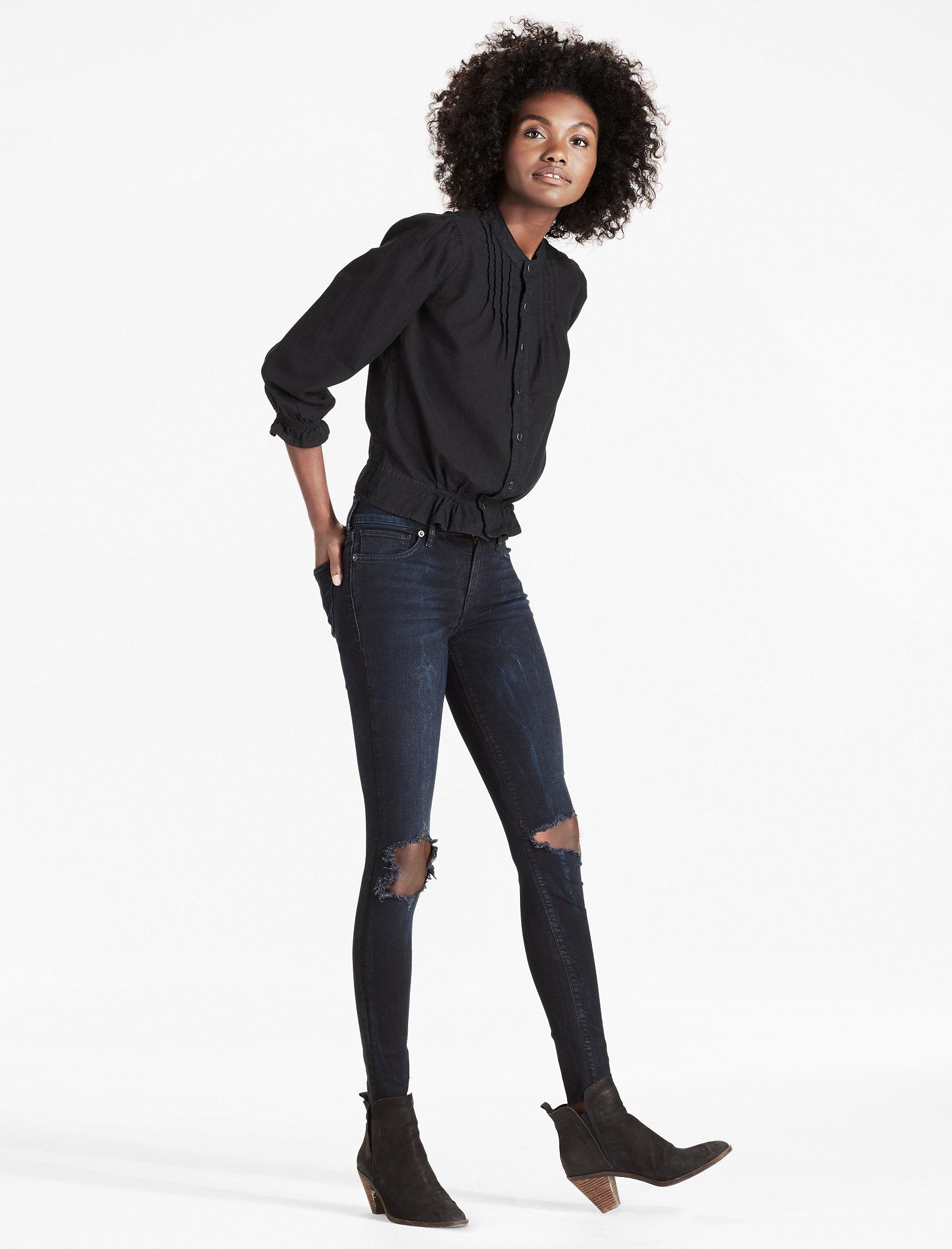 BLACK DENIM SHIRT WITH PINTUCKS | Lucky Brand