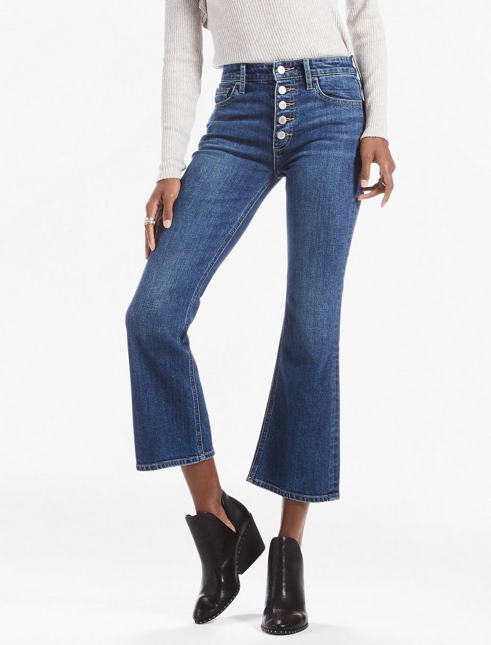 BRIDGETTE CROP FLARE JEAN WITH EXPOSED BUTTON FLY, image 1