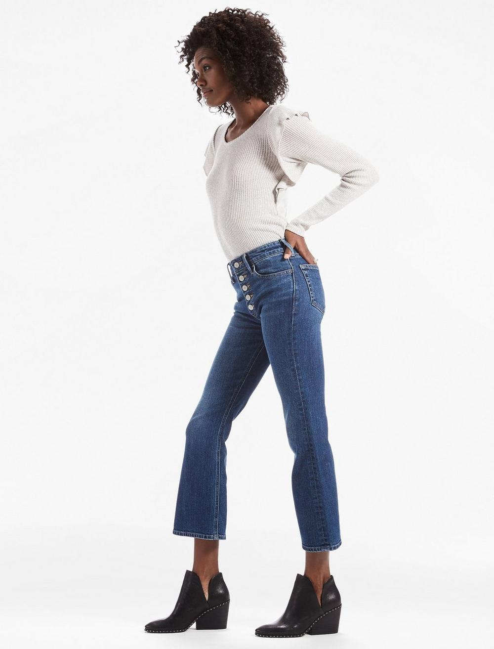 BRIDGETTE CROP FLARE JEAN WITH EXPOSED BUTTON FLY, image 2