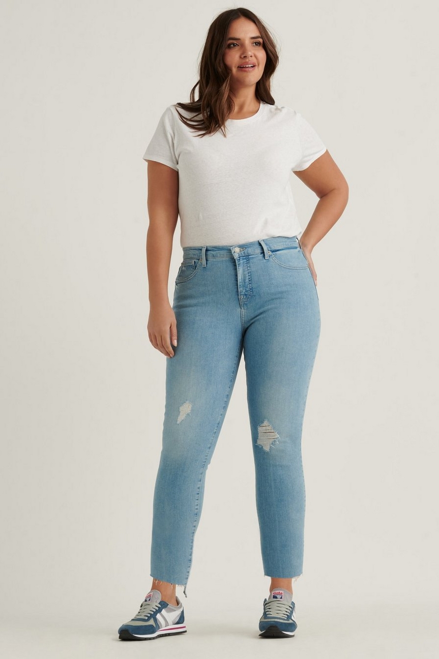 Plus Size Blue Elasticated Waist Ripped Skinny AVA Jeans