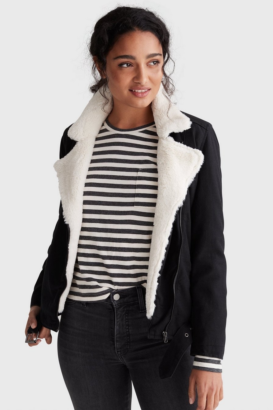 Lucky Brand Womens Faux Fur Trim Cold Weather Anorak Jacket In