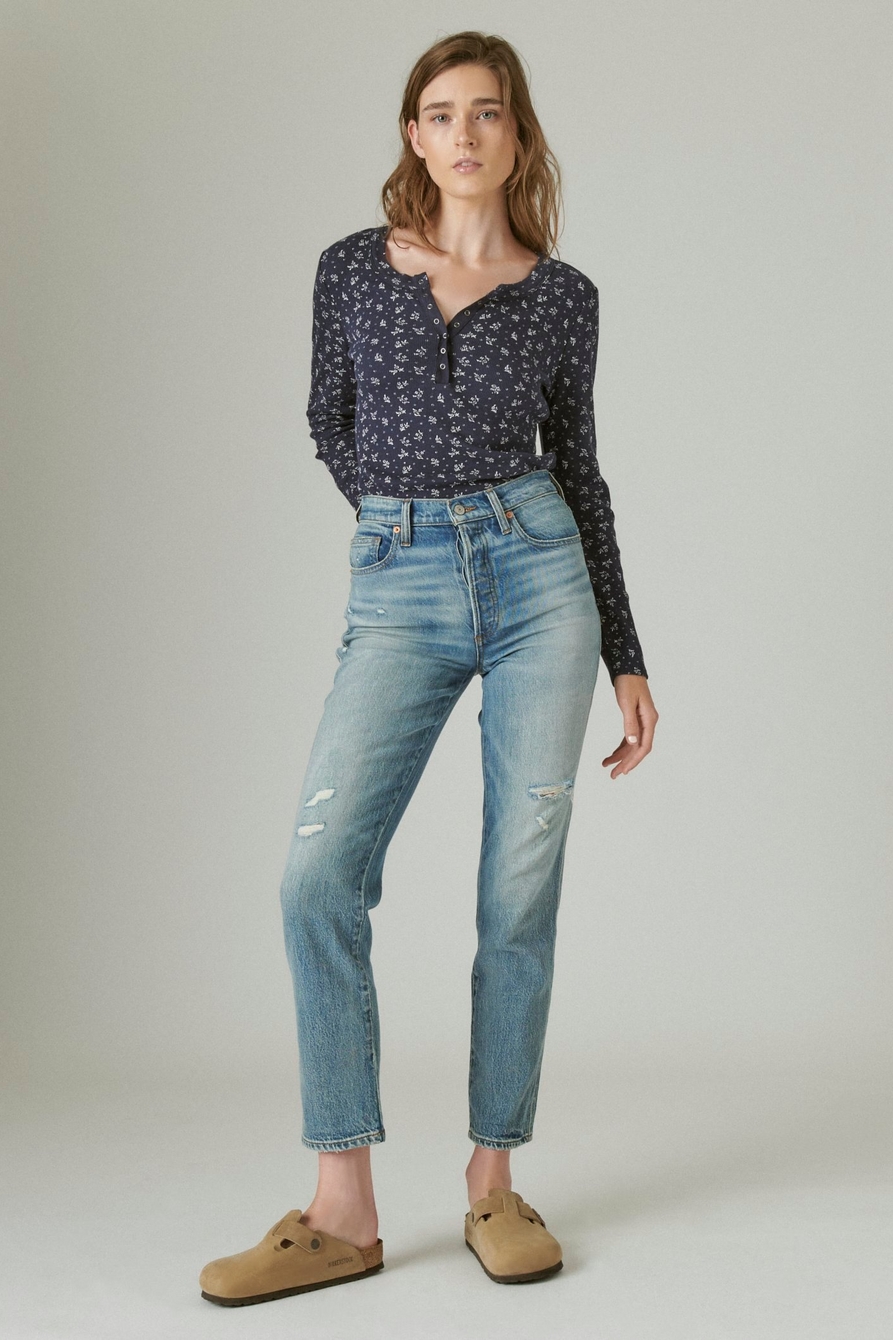 LUCKY BRAND, High Rise Mom Jean Drew, Button Fly
