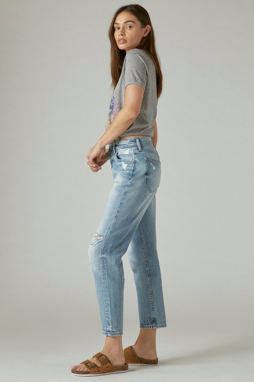 Lucky Brand Drew High Rise Mom Jeans Womens 6/28 Gray Denim Destroyed
