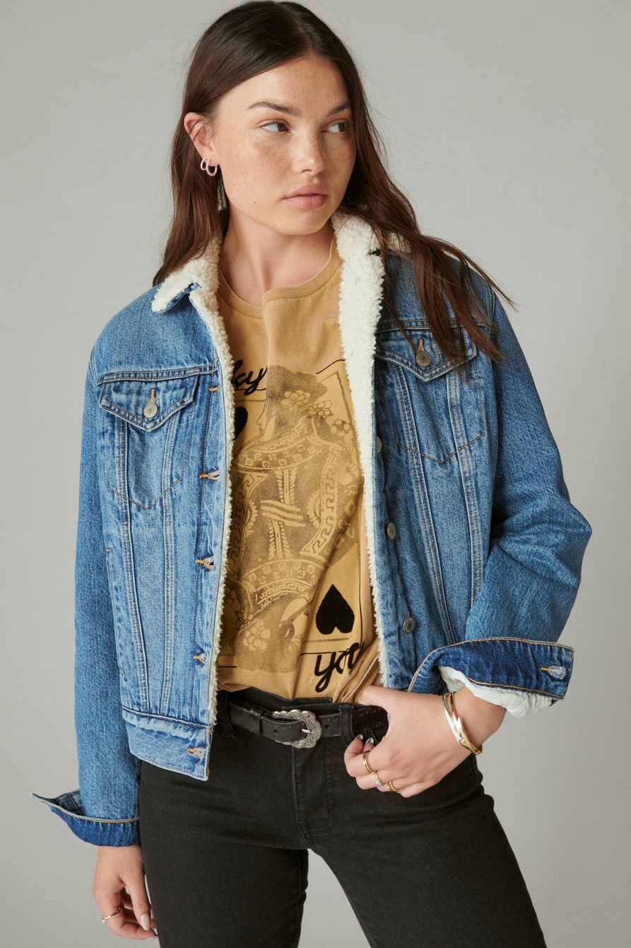 Lucky Brand Faux Shearling Lined Denim Jacket in Purcell
