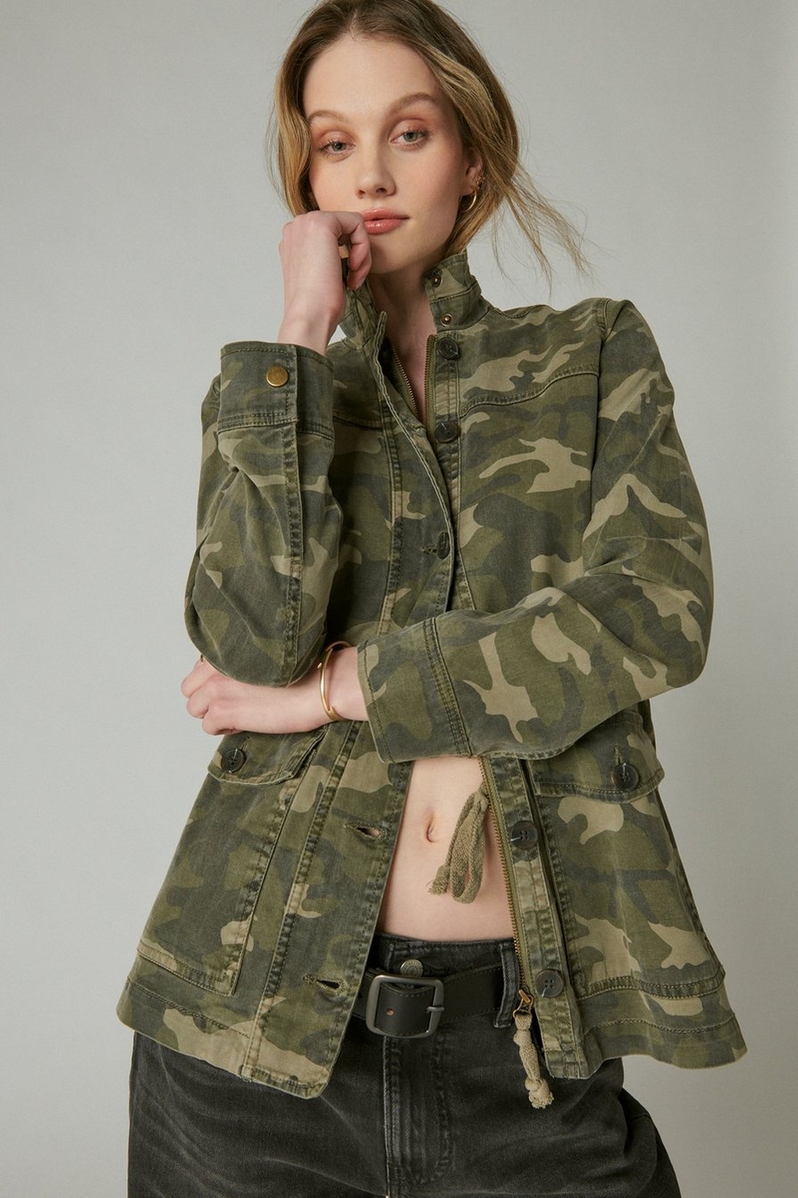 Lucky Brand Women's Faux Fur Camouflage Zip up Winter Jacket Coat
