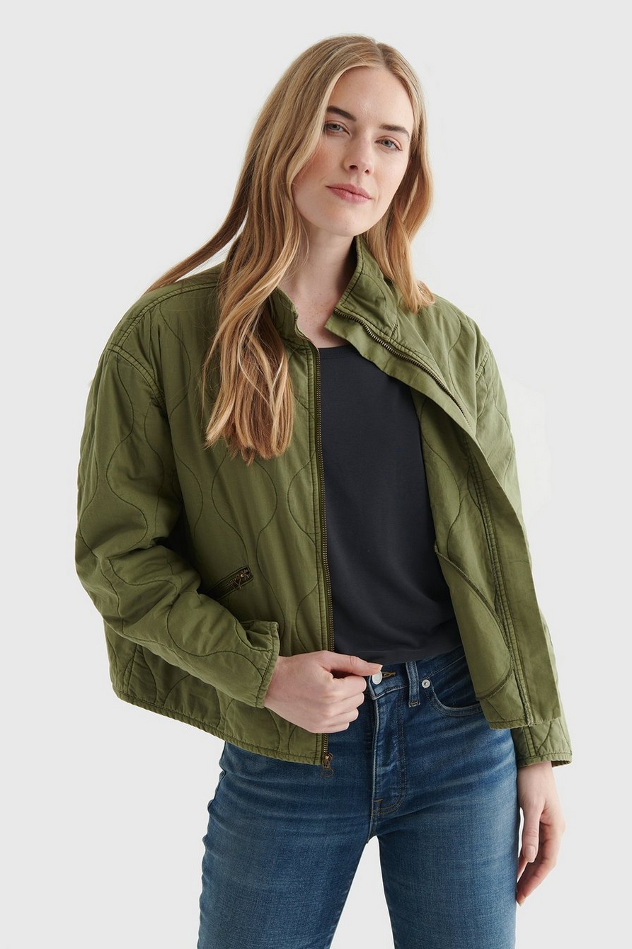 Lucky Brand Women's Washed Quilted Jacket, Capulet Olive, Small