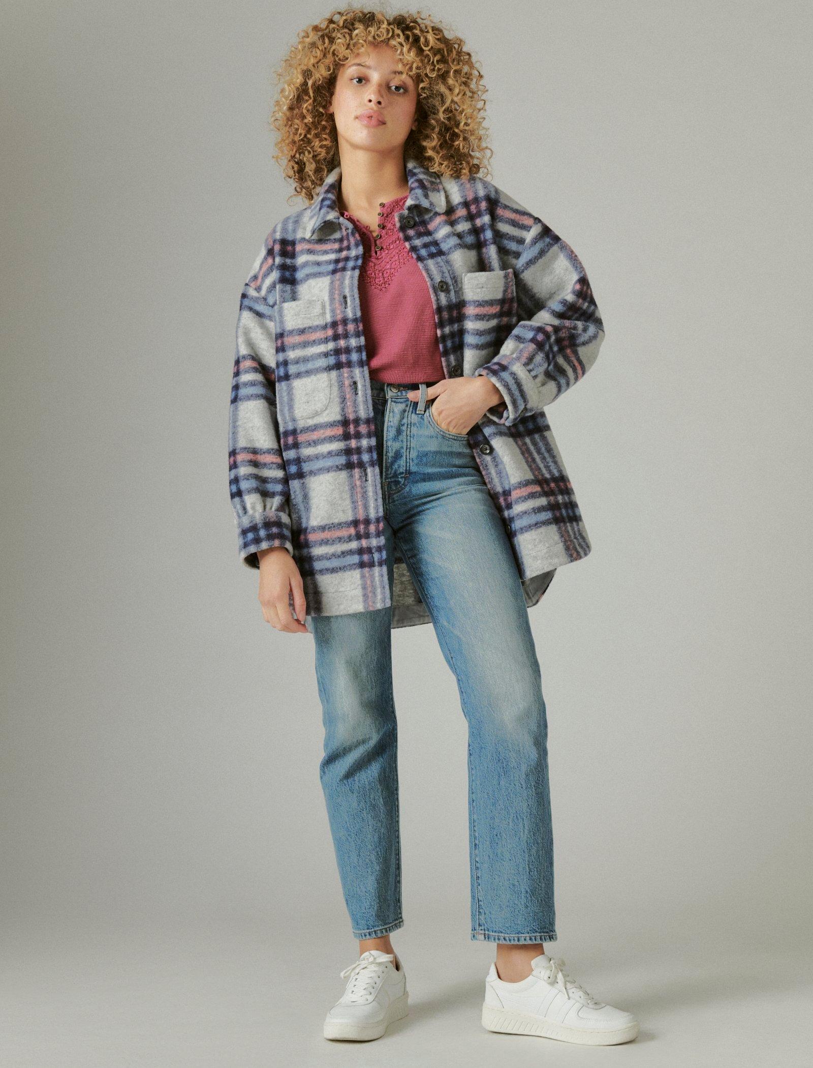 lucky brand plaid coats & jackets