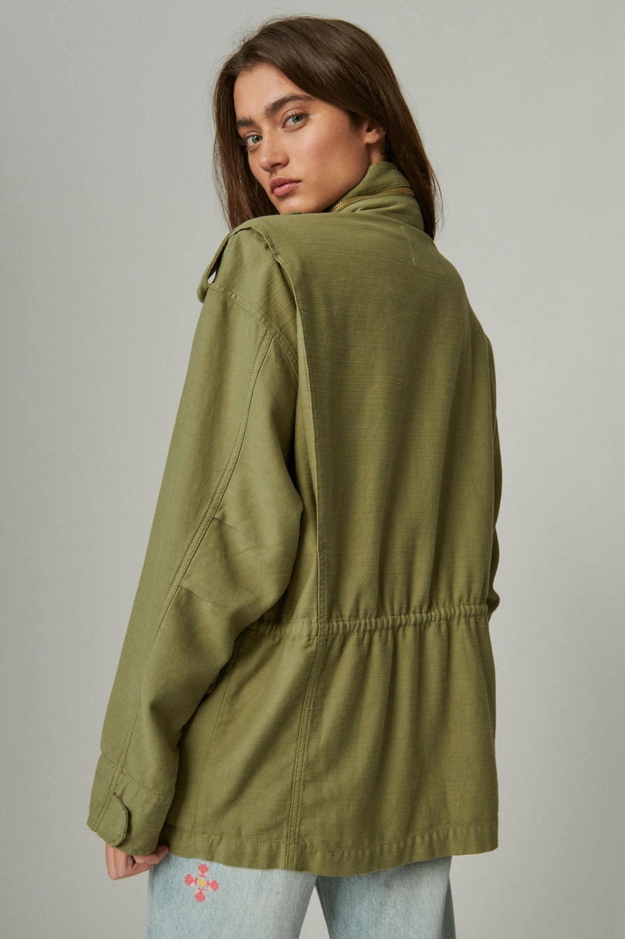 Lucky Brand Womens Military Utility Light Jacket Medium Olive Green Full Zip