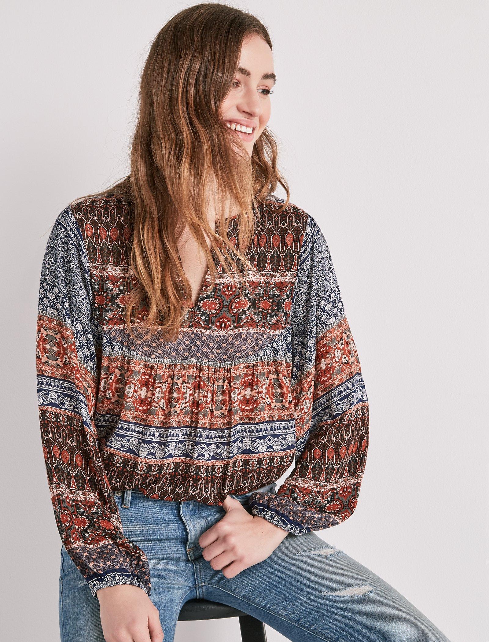 PRINTED PEASANT TOP | Lucky Brand