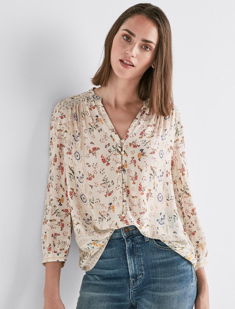 Lucky Brand Womens Printed Peasant Top