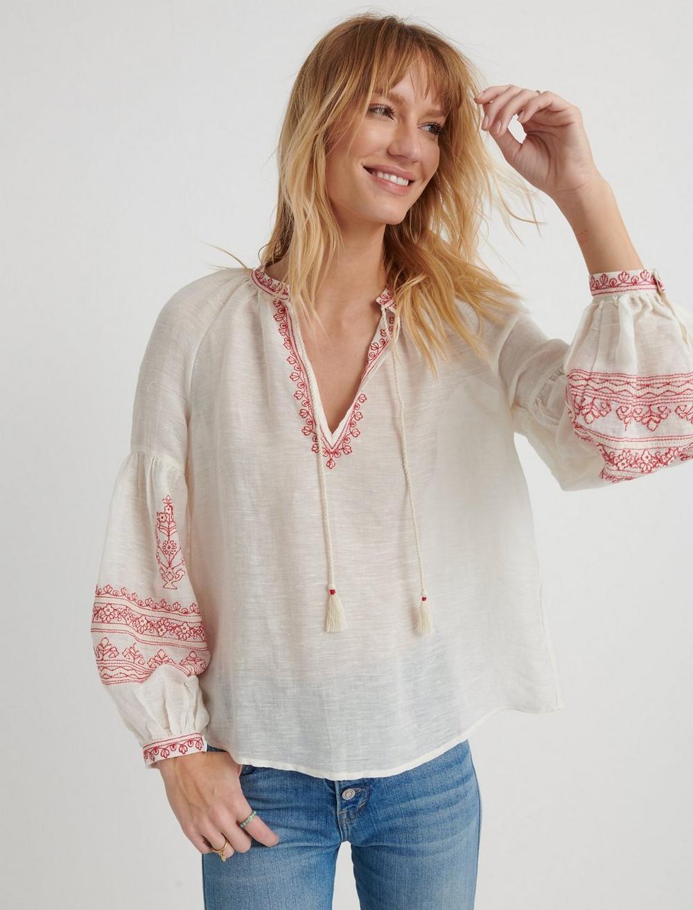 EMBROIDERED YOKE PEASANT TOP | Lucky Brand