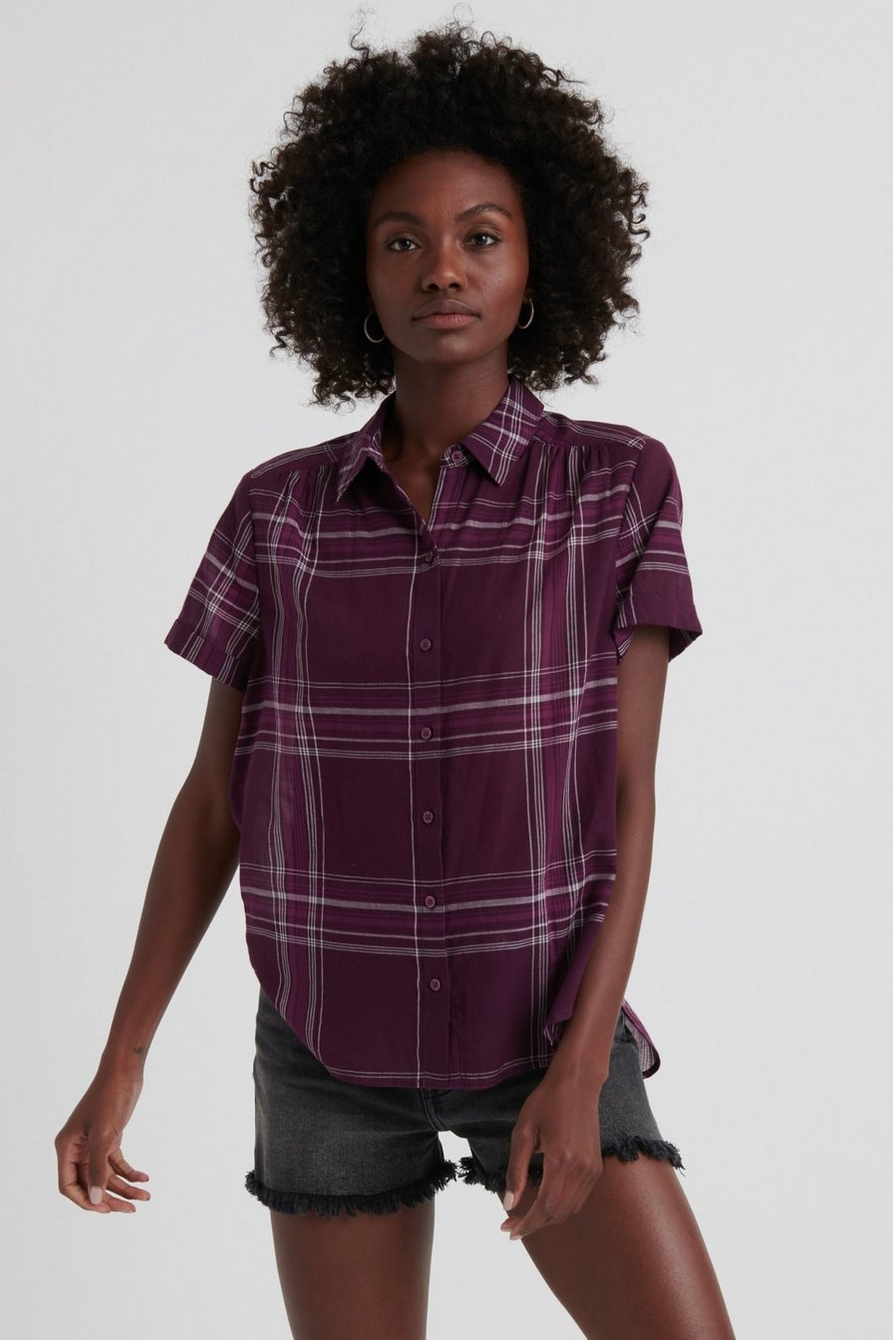 Buy Lucky Brand women short sleeve shirt burgundy Online