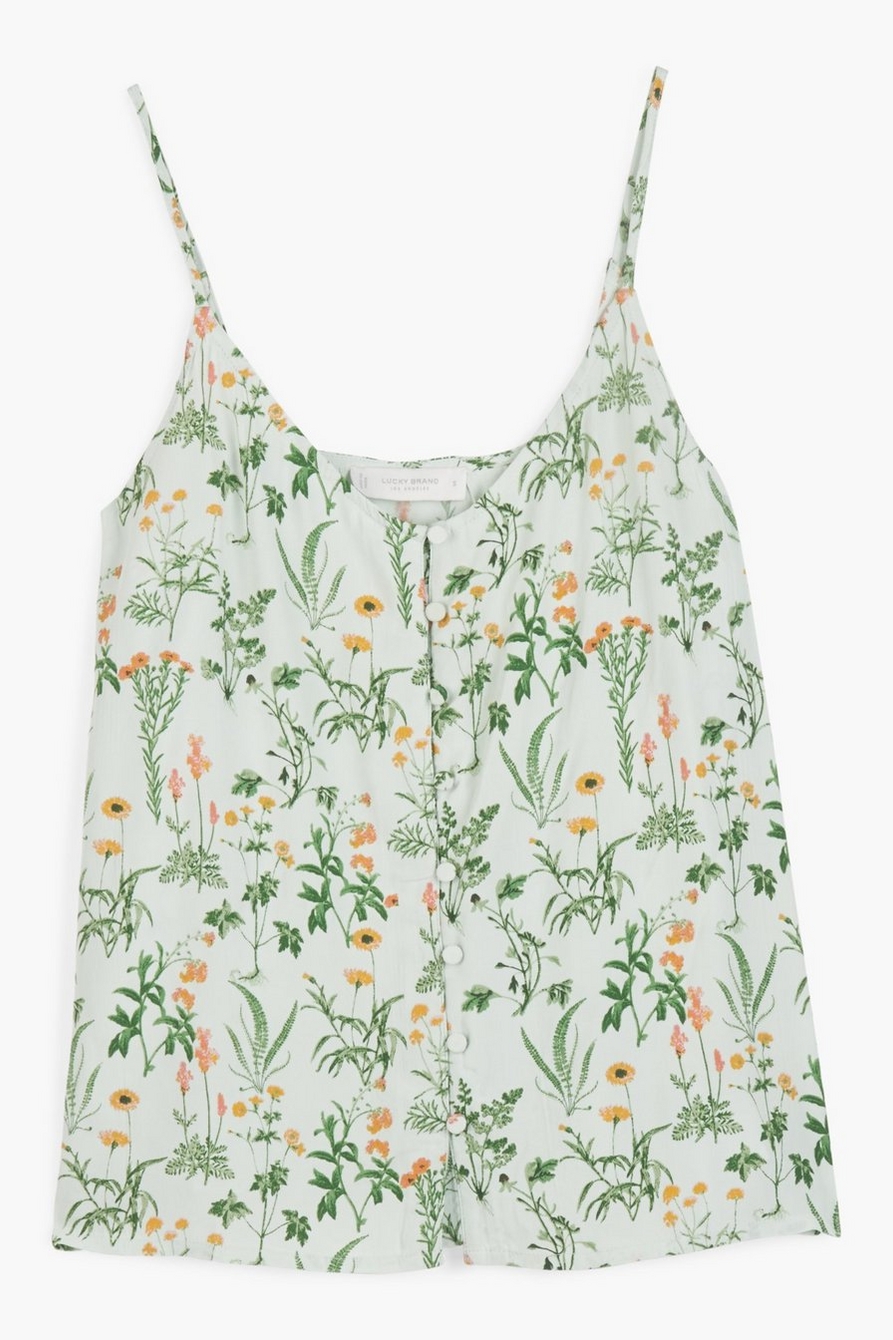 Lucky Brand Women's Sleeveless Button Front Cami Top, Green Multi Floral,  XL at  Women's Clothing store
