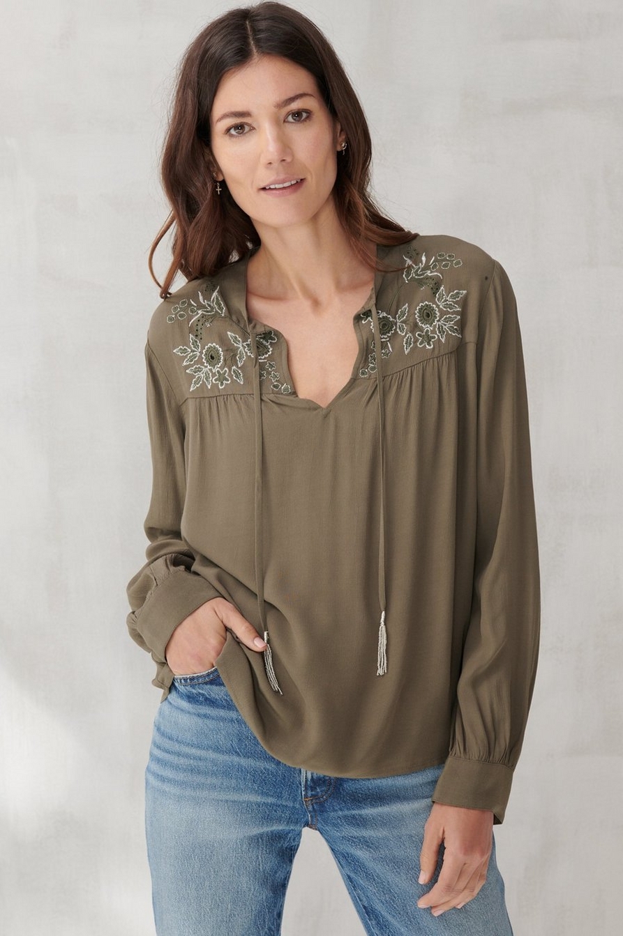 EMBROIDERED SHINE PEASANT TOP | Lucky Brand