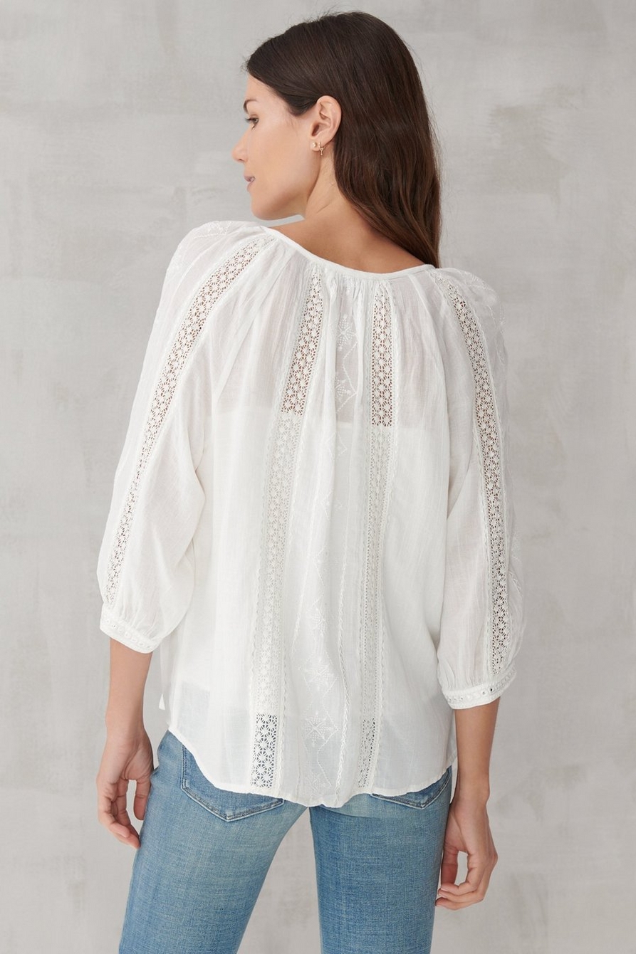 LACE INSET EMBROIDERED BUTTON TOP | Lucky Brand