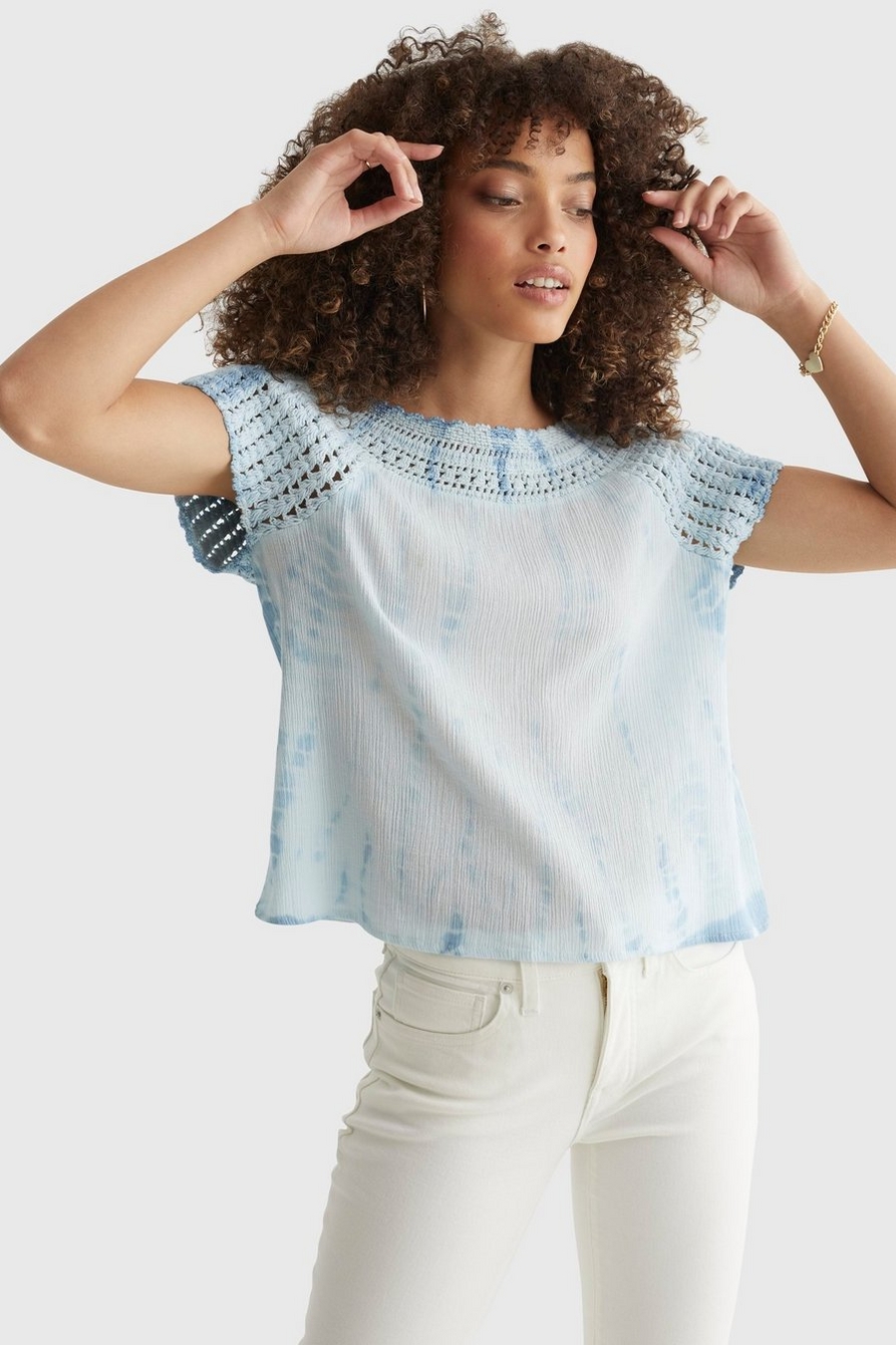 Lucky Brand Women's Cold Shoulder Crochet Top, White Multi, Small :  : Clothing, Shoes & Accessories