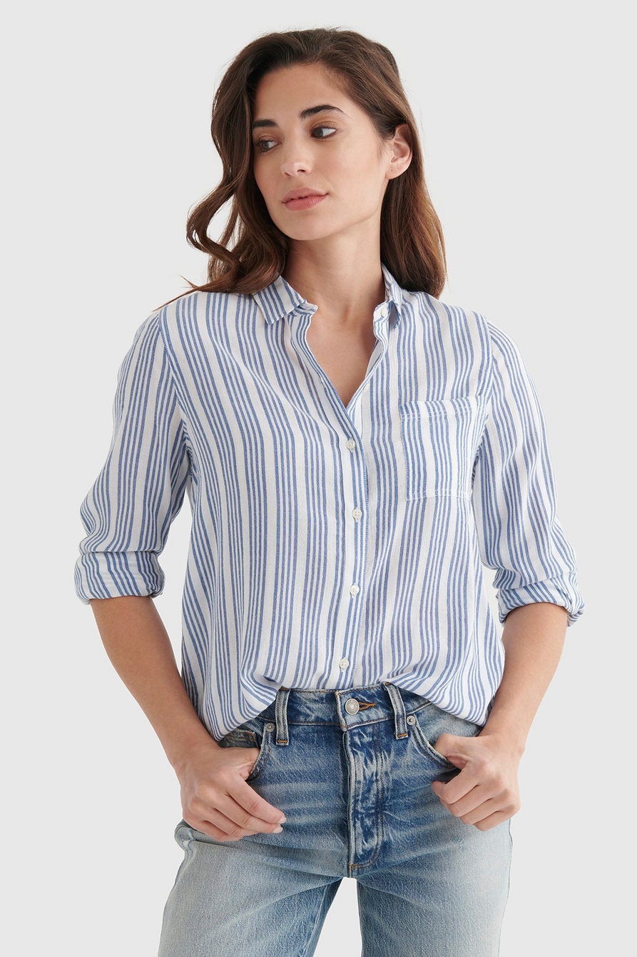 Lucky Brand Women's Cotton Denim Patchwork Button-Front Shirt - Macy's