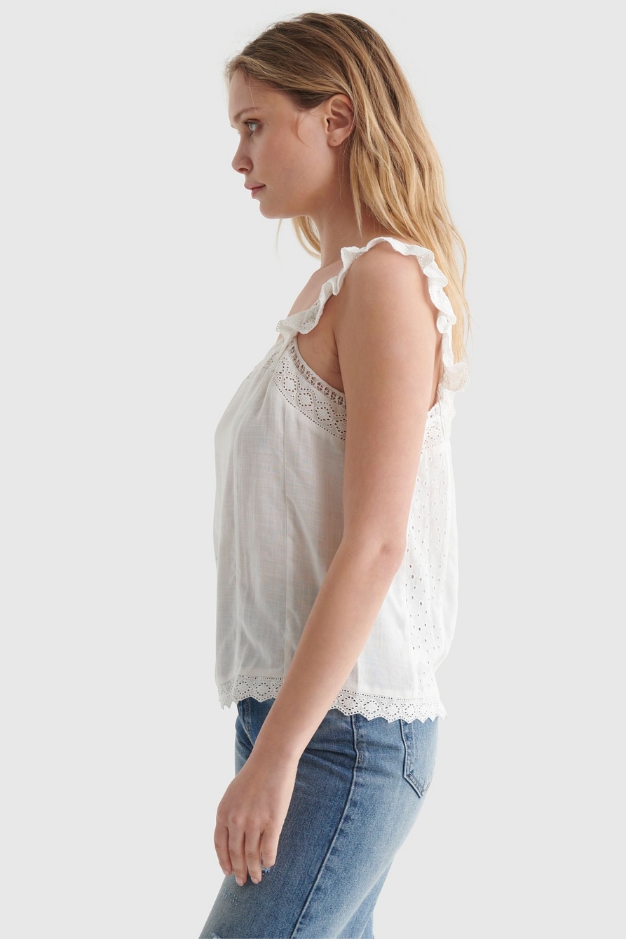 Lucky Brand Square Neck Mixed Media Top In Heather