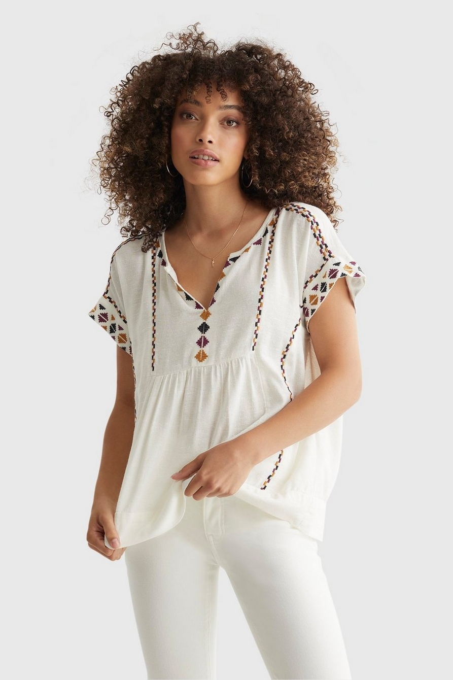 SHORT SLEEVE EMBROIDERED PEASANT TOP | Lucky Brand
