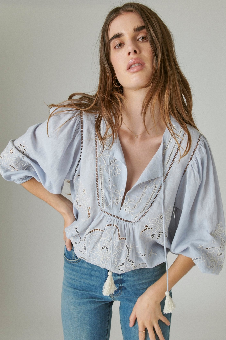 EMBROIDERED PEASANT BLOUSE | Lucky Brand
