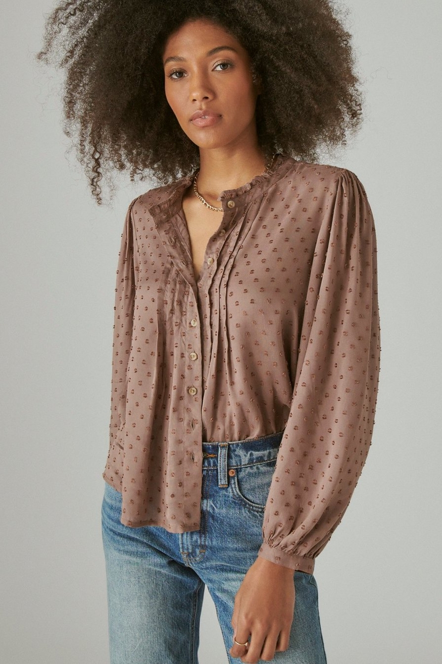 CLIP DOT LONG SLEEVE BUTTON UP BLOUSE, image 1
